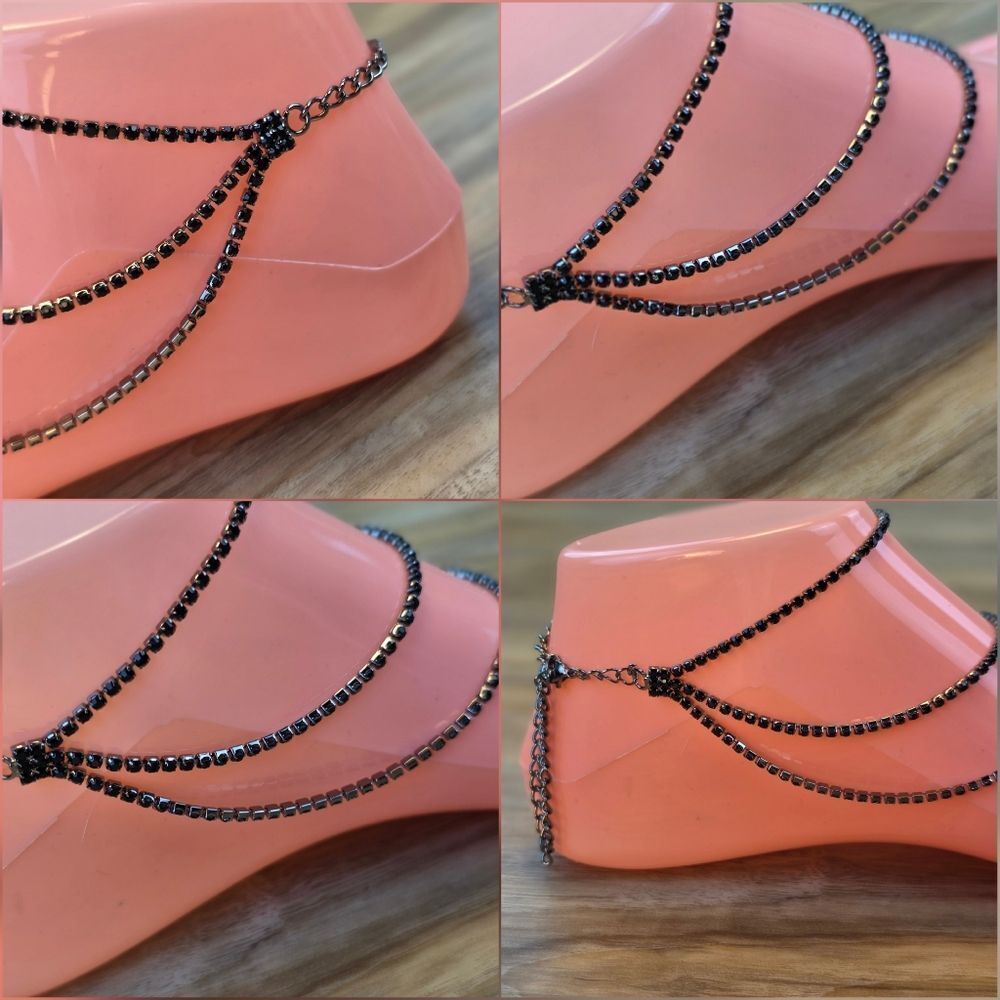 🔸️NIB Black 3-Layered Rhinestone Adjustable Anklet - Picture 8 of 12